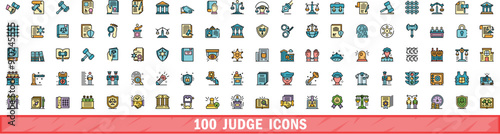 100 judge icons set. Color line set of judge vector icons thin line color flat on white