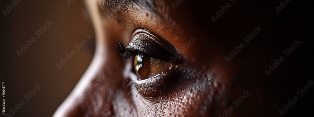 A close-up of an eye with water droplets on the exterior A close-up of an eye with water droplets on the exterior