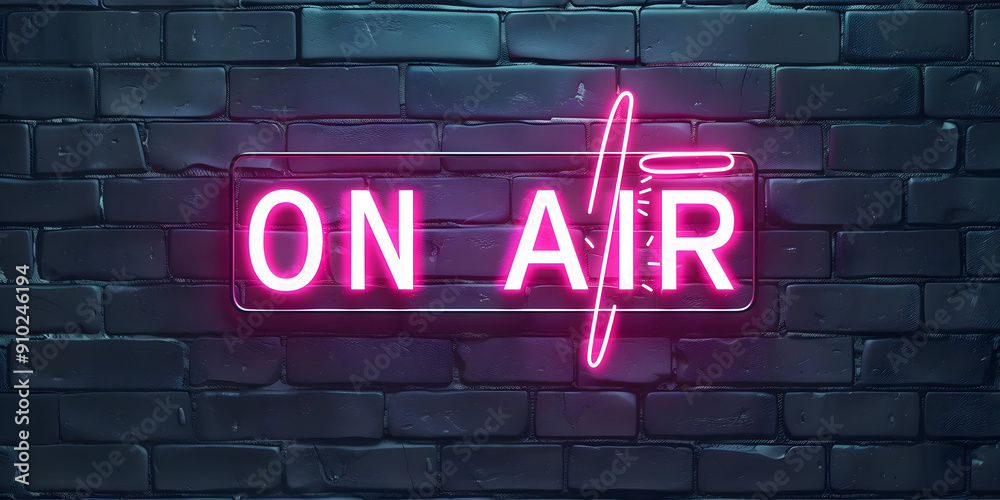 A vibrant neon sign reading 'ON AIR', perfect for broadcasting, media, and radio-themed projects with an urban flair. A vibrant neon sign reading 'ON AIR', perfect for broadcasting, media, and radio-themed projects with an urban flair.