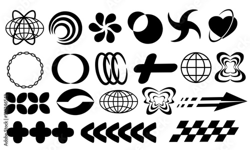 Streetwear Futuristic Shape Y2k brutalist geometric shapes groovy retro element vector illustration 