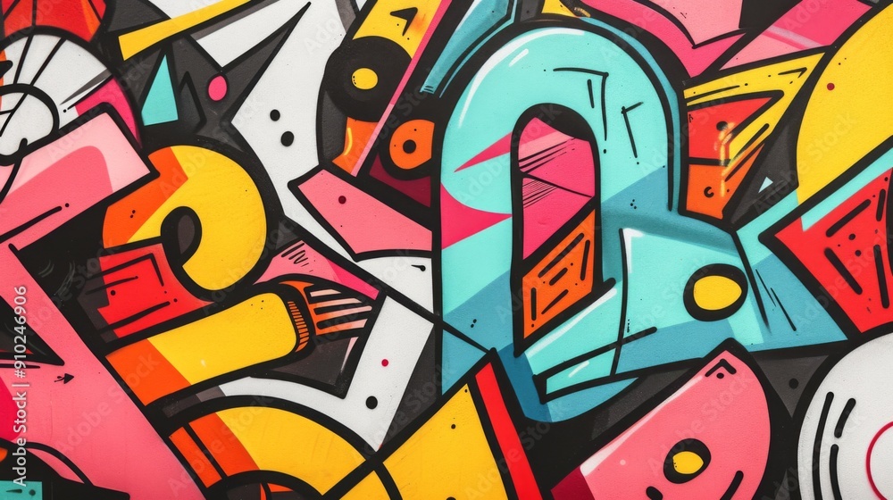 Graffiti symbols, featuring bold lines and dynamic shapes for an urban feel Graffiti symbols, featuring bold lines and dynamic shapes for an urban feel