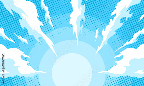 Vector illustration of comic cartoon clouds and sky background