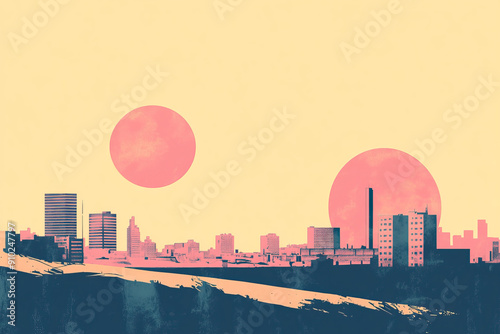 Risograph artsy riso print travel poster, card, wallpaper or banner illustration, modern, isolated, clear, simple of Karachi, Pakistan. Artistic, screen printing, stencil photo