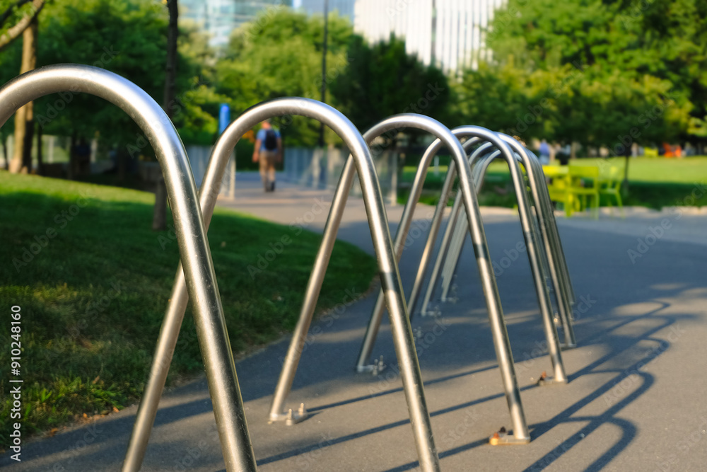 empty row of bike racks in a public area, city infrastructure, urbanism empty row of bike racks in a public area, city infrastructure, urbanism
