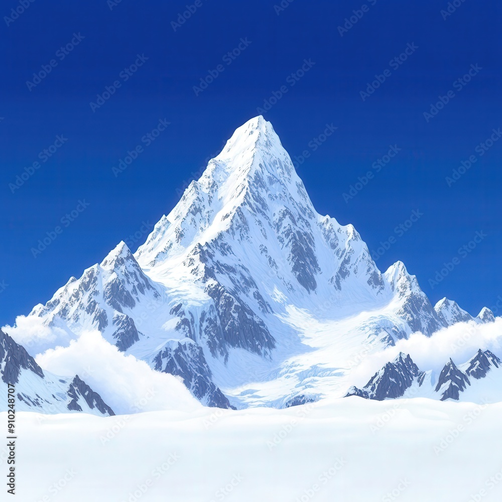 Fototapeta premium Majestic snow-capped peak under clear blue sky at dawn