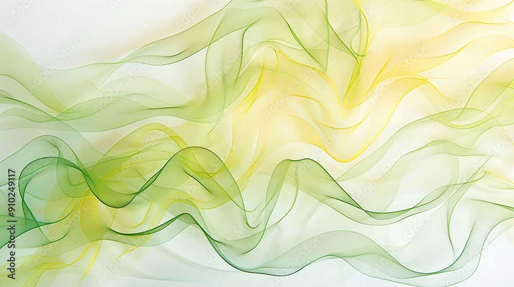 Serene Pastel Yellow and Green Abstract Waves on White Background