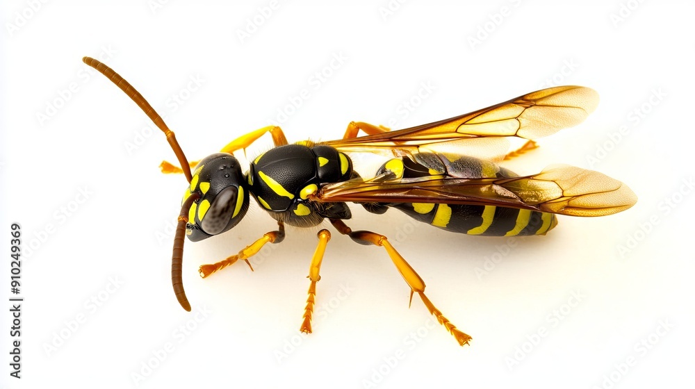 A yellow and black wasp on a white background A yellow and black wasp on a white background