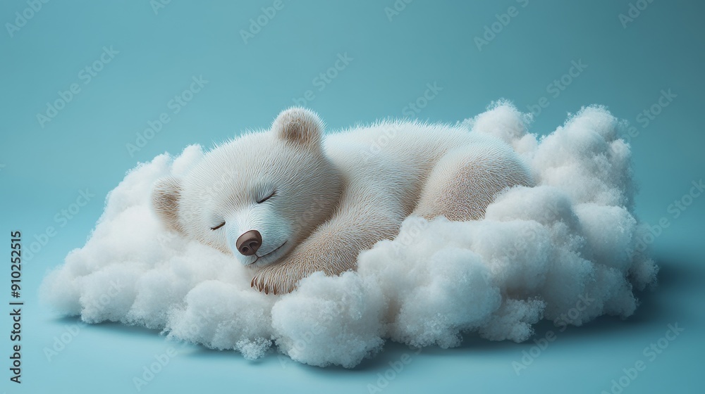 A cute baby polar bear peacefully sleeping on a fluffy cloud, evoking a sense of calm and innocence. A cute baby polar bear peacefully sleeping on a fluffy cloud, evoking a sense of calm and innocence.