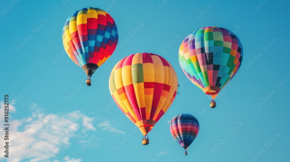 Rainbow-colored hot air balloons floating gracefully in the sky during a festival celebration Rainbow-colored hot air balloons floating gracefully in the sky during a festival celebration