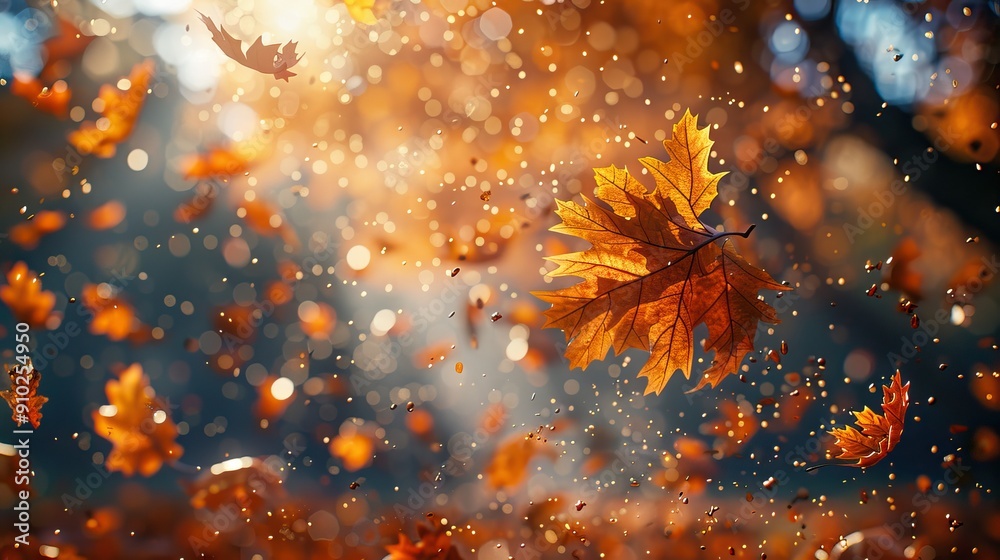 Falling Autumn Leaves. Vibrant, Sunlit, and Whimsical in Nature. AI generated image background or wallpaper Falling Autumn Leaves. Vibrant, Sunlit, and Whimsical in Nature. AI generated image background or wallpaper