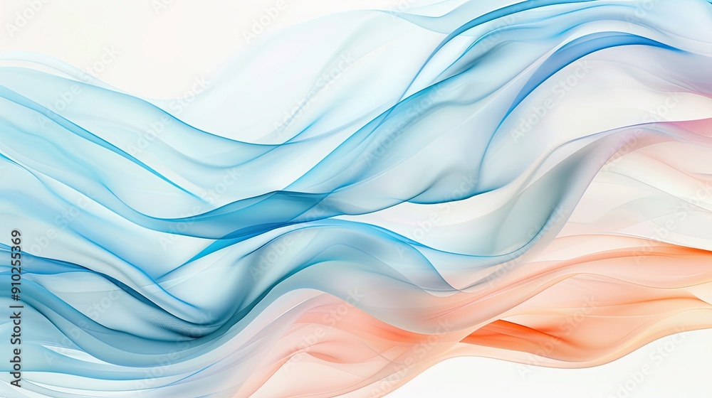 Obraz premium Serene Pastel Blue and Coral Abstract Waves on White Background
