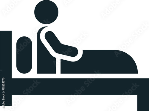 Sick person lying in bed with flu symptoms icon