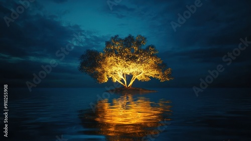 Glowing Tree on Calm Waters