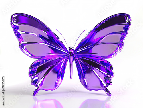 Elegant, shiny purple crystal butterfly on a white background.	