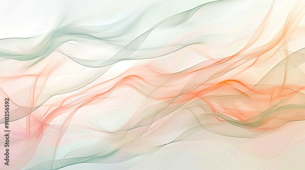 Obraz premium Tranquil Pastel Peach and Mint Abstract Waves on White Background
