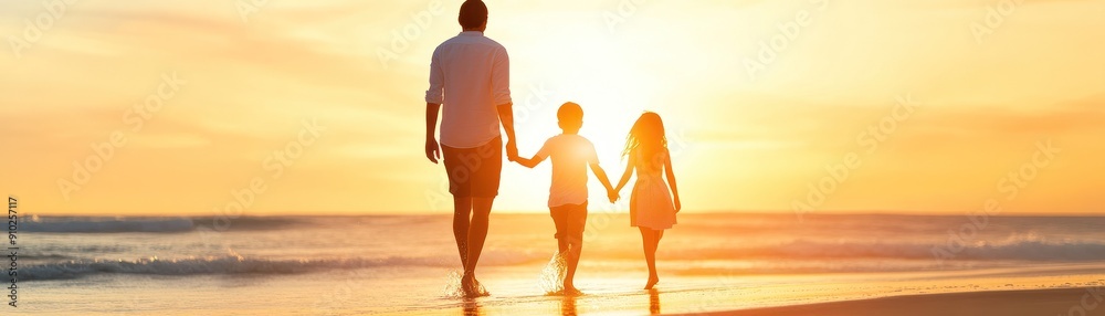 A family enjoying a sunset walk on the beach, creating cherished memories in a serene coastal environment. A family enjoying a sunset walk on the beach, creating cherished memories in a serene coastal environment.