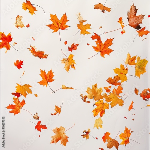 Autumn Falling Maple Leaves. Vibrant, Colorful, and Airy. AI generated image white background or wallpaper