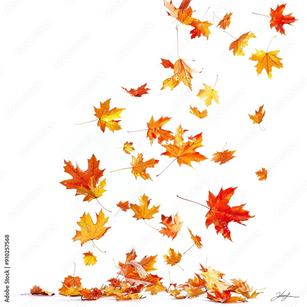Autumn Falling Maple Leaves. Vibrant, Colorful, and Airy. AI generated image white background or wallpaper Autumn Falling Maple Leaves. Vibrant, Colorful, and Airy. AI generated image white background or wallpaper