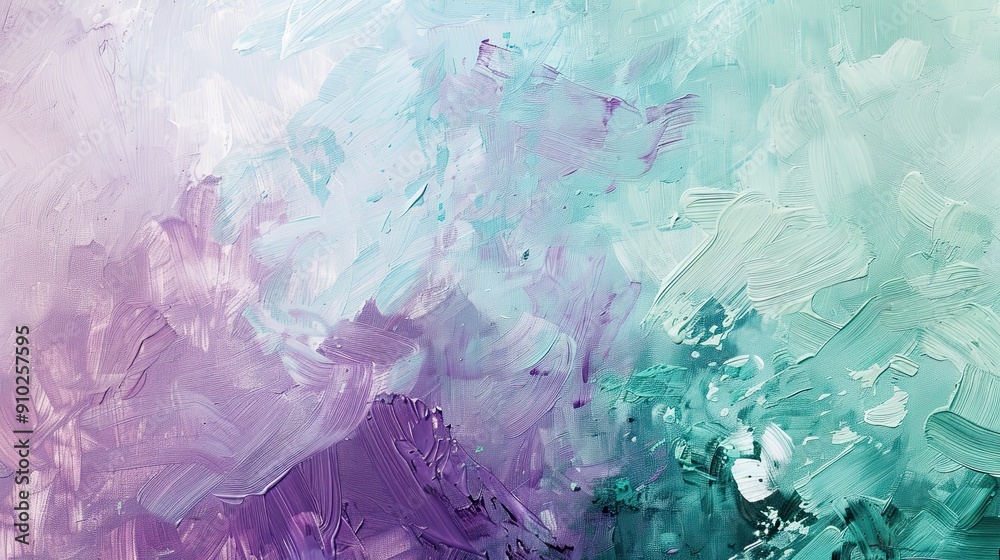 Obraz premium Serene Pastel Lavender and Mint Brush Strokes on Textured Canvas Abstract Art