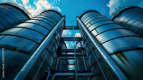 Industrial Silos Against a Blue Sky photo