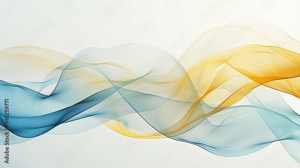 Obraz premium Serene Pastel Yellow and Blue Abstract Waves - Calm and Tranquil Artistic Background