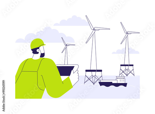 Offshore wind energy abstract concept vector illustration.