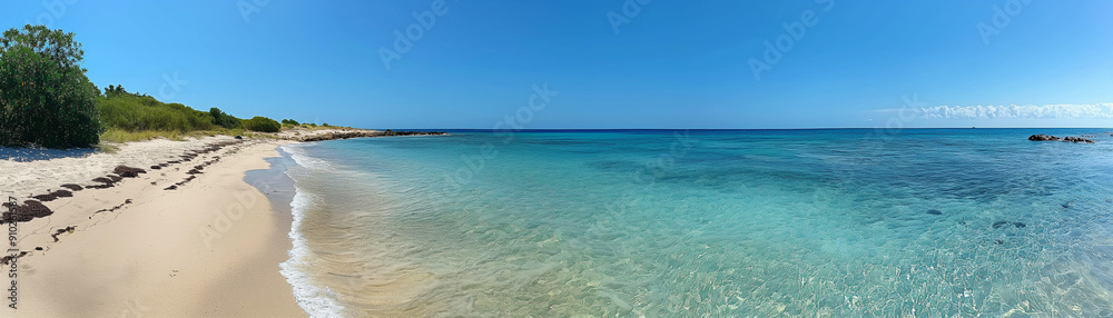 A serene, untouched beach with crystal-clear waters and soft white sand, offering a peaceful escape into nature. A serene, untouched beach with crystal-clear waters and soft white sand, offering a peaceful escape into nature.