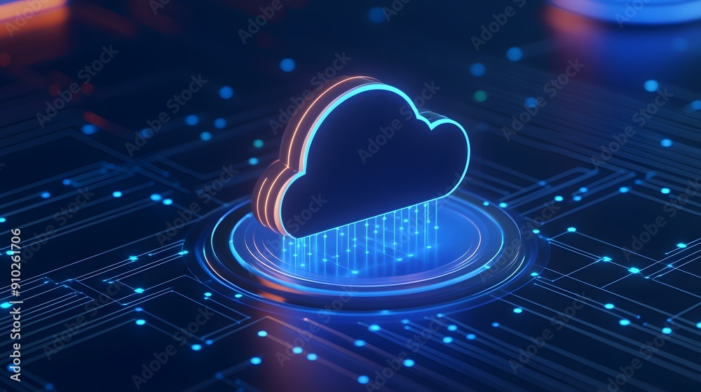 Cloud computing concept with digital cloud icon on a high-tech circuit board, illustrating modern data storage and technology solutions. Cloud computing concept with digital cloud icon on a high-tech circuit board, illustrating modern data storage and technology solutions.