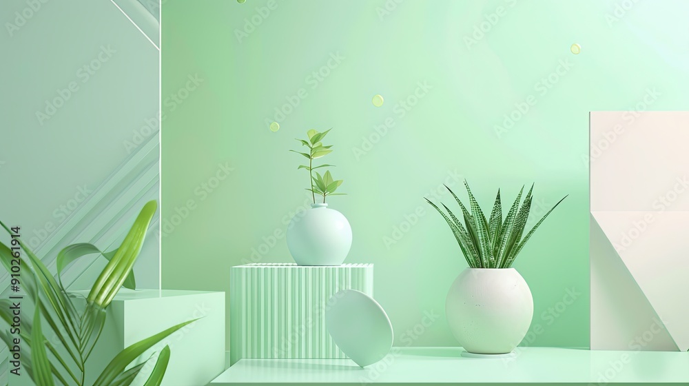 Abstract Mint and Green Geometric Shapes Wallpaper for Modern Interior Design Abstract Mint and Green Geometric Shapes Wallpaper for Modern Interior Design