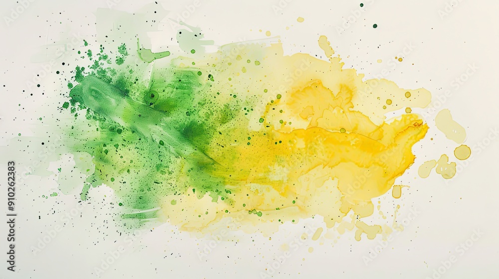 Fototapeta premium Tranquil Pastel Green and Yellow Watercolor Splashes on Light Background