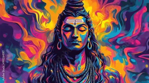 Colorful depiction of a serene male figure, representing spirituality with vibrant hues and artistic expression.