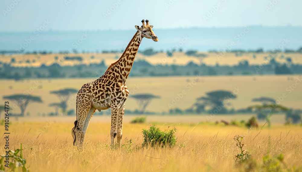 Obraz premium Giraffe in African savannas, Nature Wallpaper Background with Copy Space