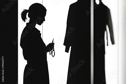 Wallpaper Mural A silhouette of a woman with scissors, focused on tailoring garments. Torontodigital.ca