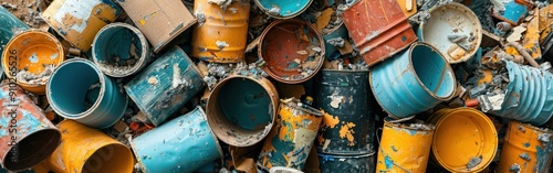 Wallpaper Mural Discarded paint cans at a construction site Torontodigital.ca