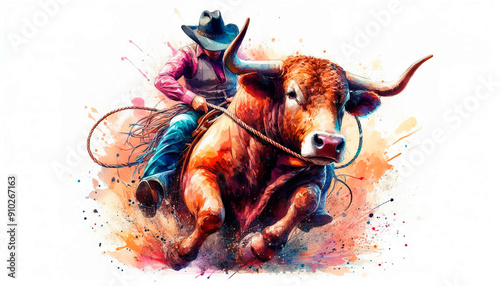 American cowboy, American rodeo, watercolor drawing, photo