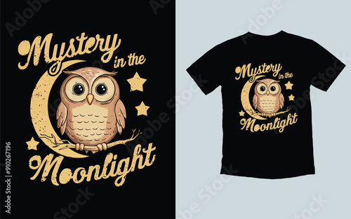 Vector cute kawali owl t-shirt design. Vintage, Rettro, Sunset, owl, t shirt graphics resources. photo