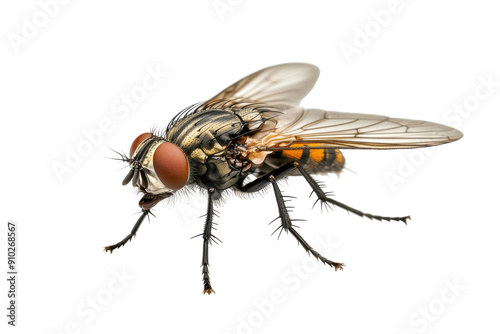Close-up of a housefly with detailed wings and body. PNG image