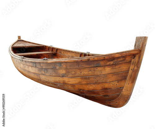 Rustic wooden boat isolated on white background. PNG without background