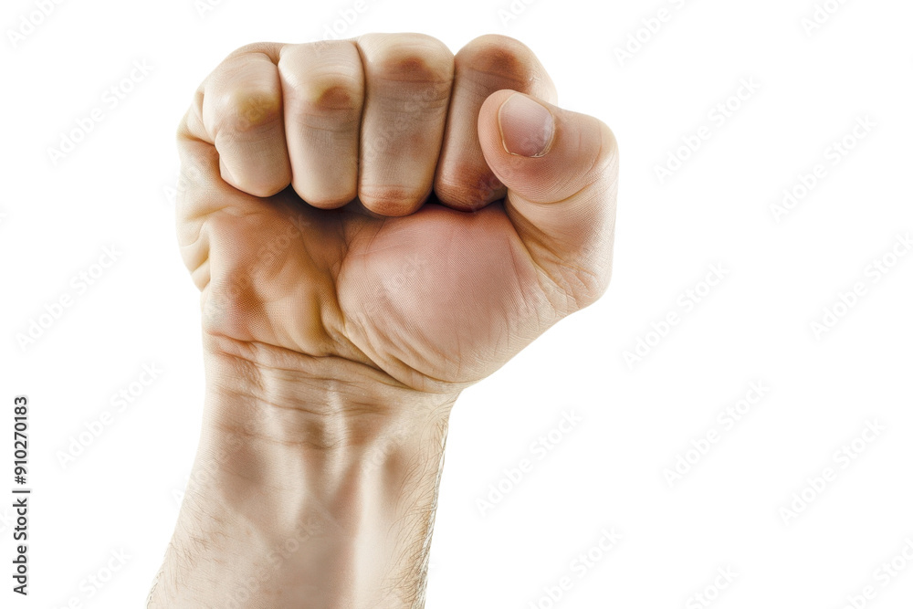 Clenched fist showing strength on white background. Clenched fist showing strength on white background.