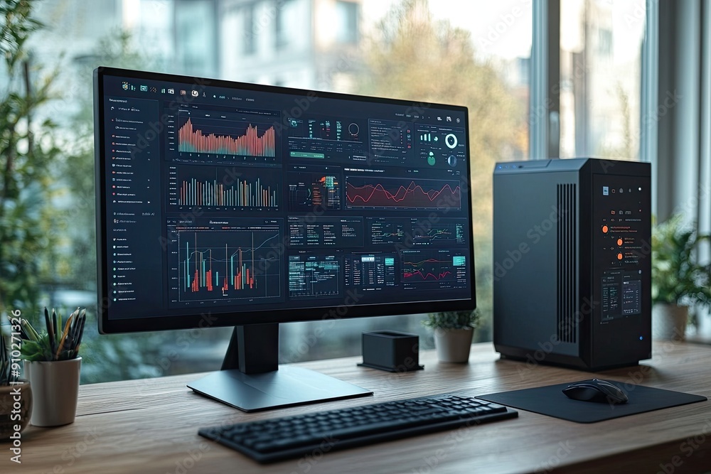 sleek PC desktop with web UI interface monitor sleek PC desktop with web UI interface monitor