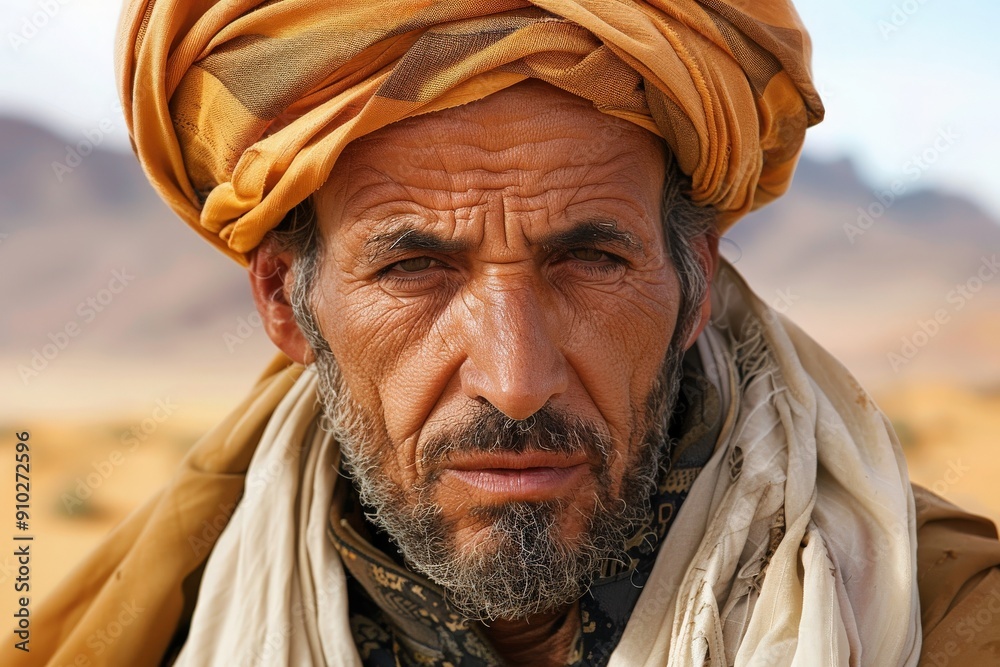 A resilient Berber warrior stands stoically against a stunning desert backdrop, showcasing the strength and culture of his heritage. A resilient Berber warrior stands stoically against a stunning desert backdrop, showcasing the strength and culture of his heritage.