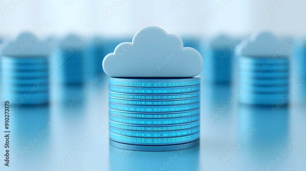 Data storage concept with cloud icon and stacks of data disks representing cloud computing, data storage, and digital information technology. Data storage concept with cloud icon and stacks of data disks representing cloud computing, data storage, and digital information technology.