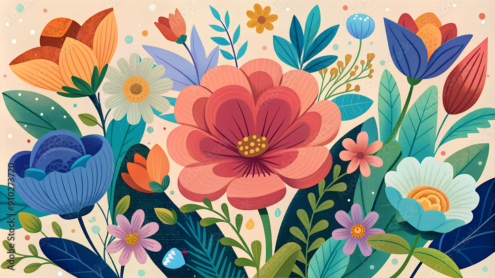 A modern floral pattern with pastel and red colors A modern floral pattern with pastel and red colors