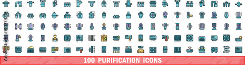 100 purification icons set. Color line set of purification vector icons thin line color flat on white