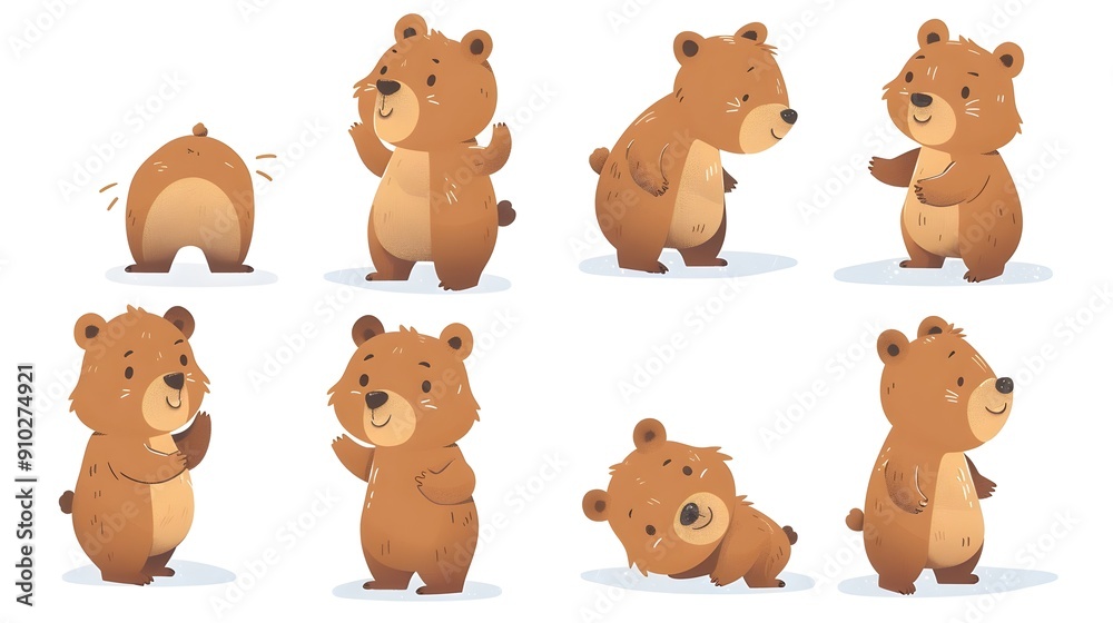 Cute Cartoon Bear Characters in Various Poses Cute Cartoon Bear Characters in Various Poses