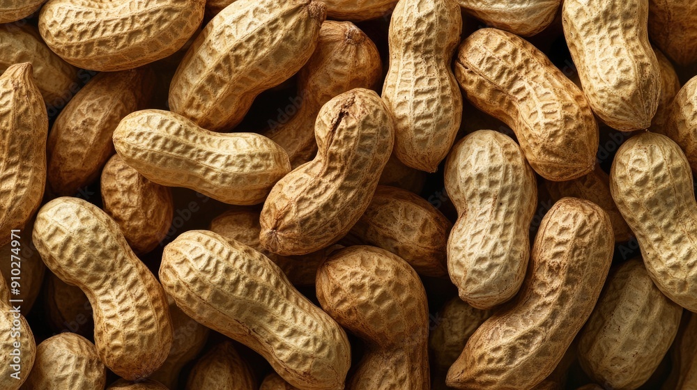 Close-up of peanuts viewed from above, forming a detailed and crunchy background. Close-up of peanuts viewed from above, forming a detailed and crunchy background.