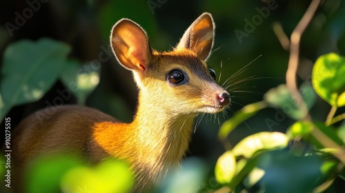 The forest mouse deer animal with the Latin name Tragulus kanchil is a member of the Tragulidae tribe background wallpaper AI generated image photo