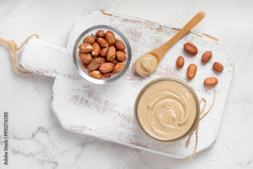 peanut butter, nut butter in a jar, peanuts, healthy eating