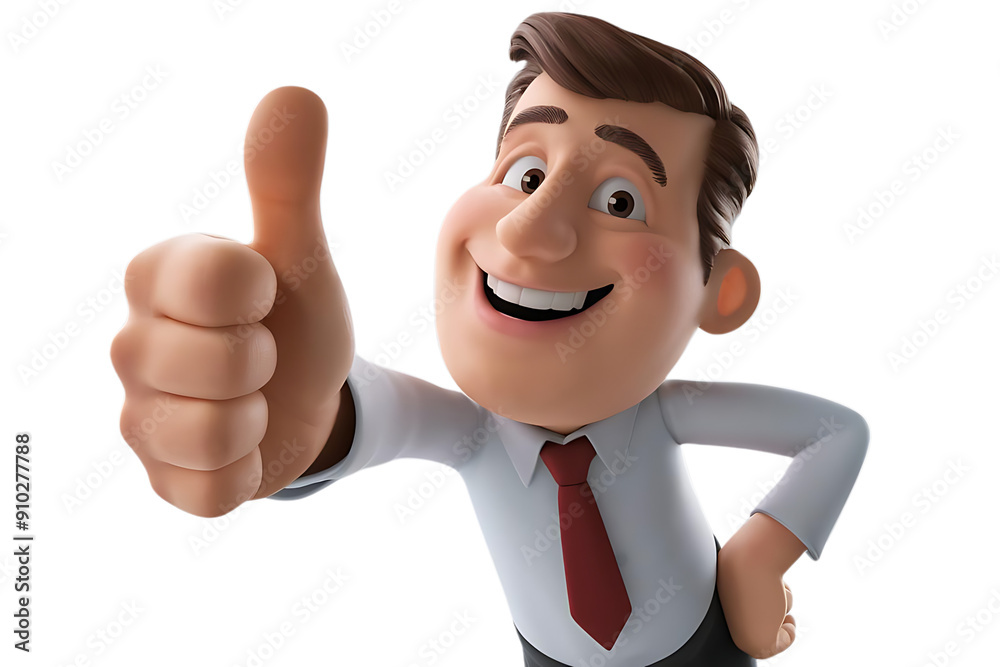 Cartoon businessman showing a thumbs-up, portrayed with a confident and positive expression in a dynamic 3D rendering Cartoon businessman showing a thumbs-up, portrayed with a confident and positive expression in a dynamic 3D rendering