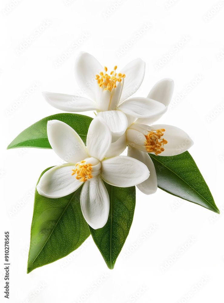 Orange tree flowers bunch closeup isolated on white. Neroli blossom. White citrus tree bloom Orange tree flowers bunch closeup isolated on white. Neroli blossom. White citrus tree bloom